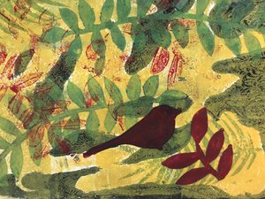 黄土色の植物（紙にモノプリント） 作： Sarah Thompson Engels
